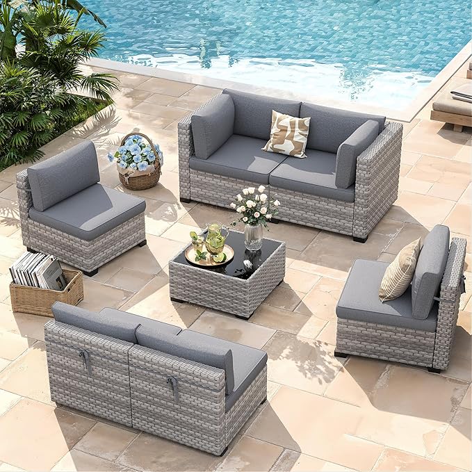 6-Seat Modular Patio Furniture Set – Outdoor Wicker Sectional Sofa