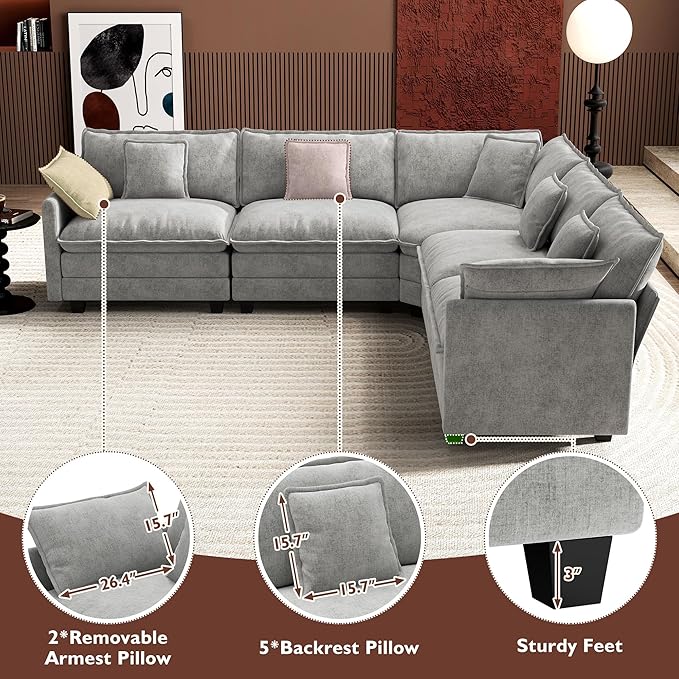 Ihanherry 114" V-Shaped Modern Sofa Modular Sectional Cloud Couch
