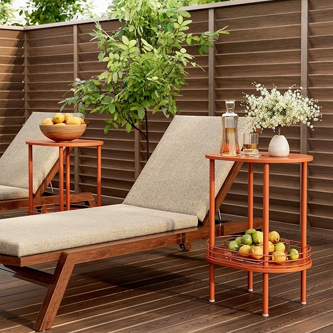 Small Modern Round Side Table Set of 2, 2-Tier Side Tables Living Room