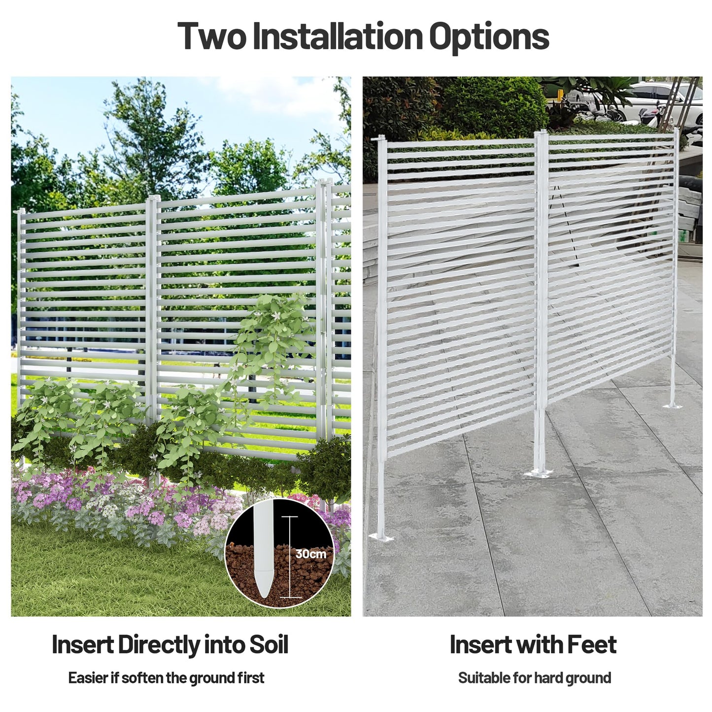 OnlyGarden Outdoor Privacy Screen Fence with Feet Stand 3 x 4FT, Freestanding Fence Privacy Screen for Outside, Metal Divider Stake for Garden Patio Balcony, Air Conditioner, Trash Can AC Fence White