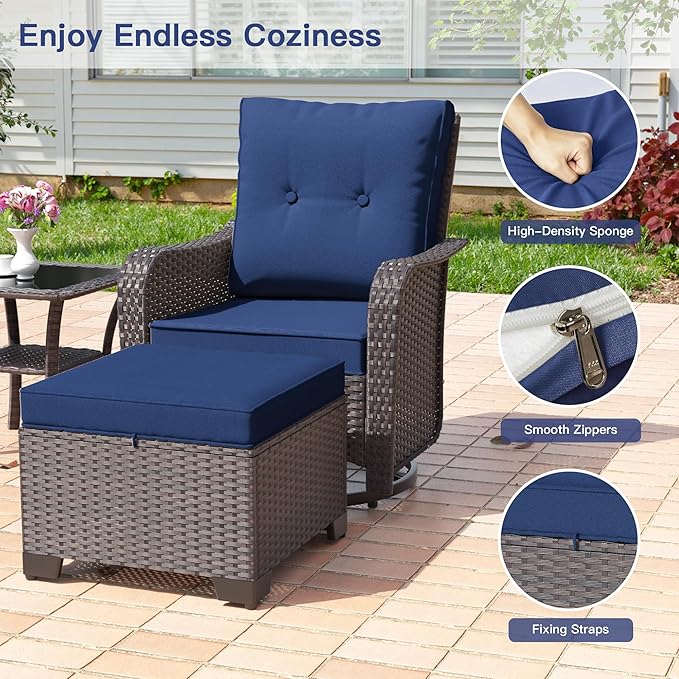 ALAULM 5-Piece Outdoor Swivel Rocking Chair Set