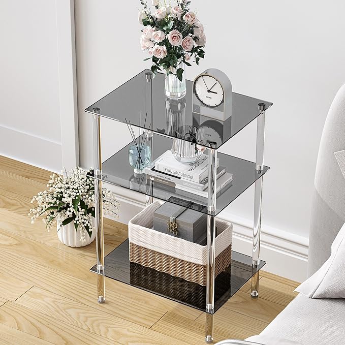 Tempered Glass Side Tables Set of 2 Acrylic End Table