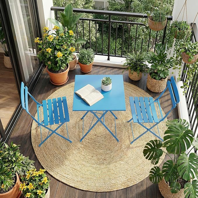 GarveeLife 3 Piece Patio Bistro Set, Folding Patio Bistro Table and Chairs Set