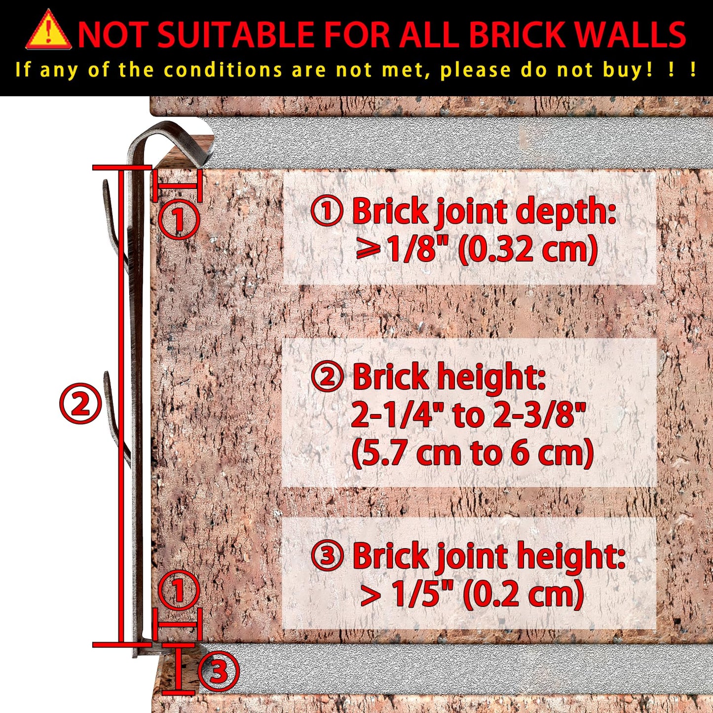 Booda Brand Brick Hook Clips (12 PCS) for Hanging Outdoors, Brick Hangers Fit Standard Size Brick 2-1/4" to 2-3/8" in Height, Heavy-Duty Brick Siding Clips Wall Hangers for Hanging No Drill and Nails