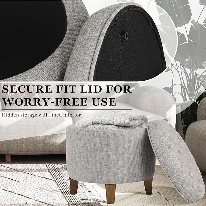 Homepop Home Decor | Upholstered Round Tufted Foot Rest Ottoman | Ottoman