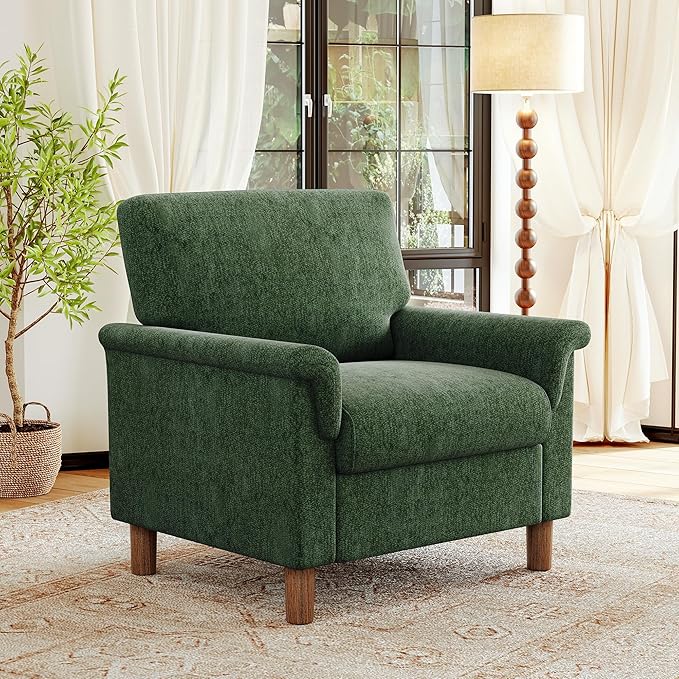 Mid Century Modern Accent Chair, Chenille Comfy Living Room Arm Chairs