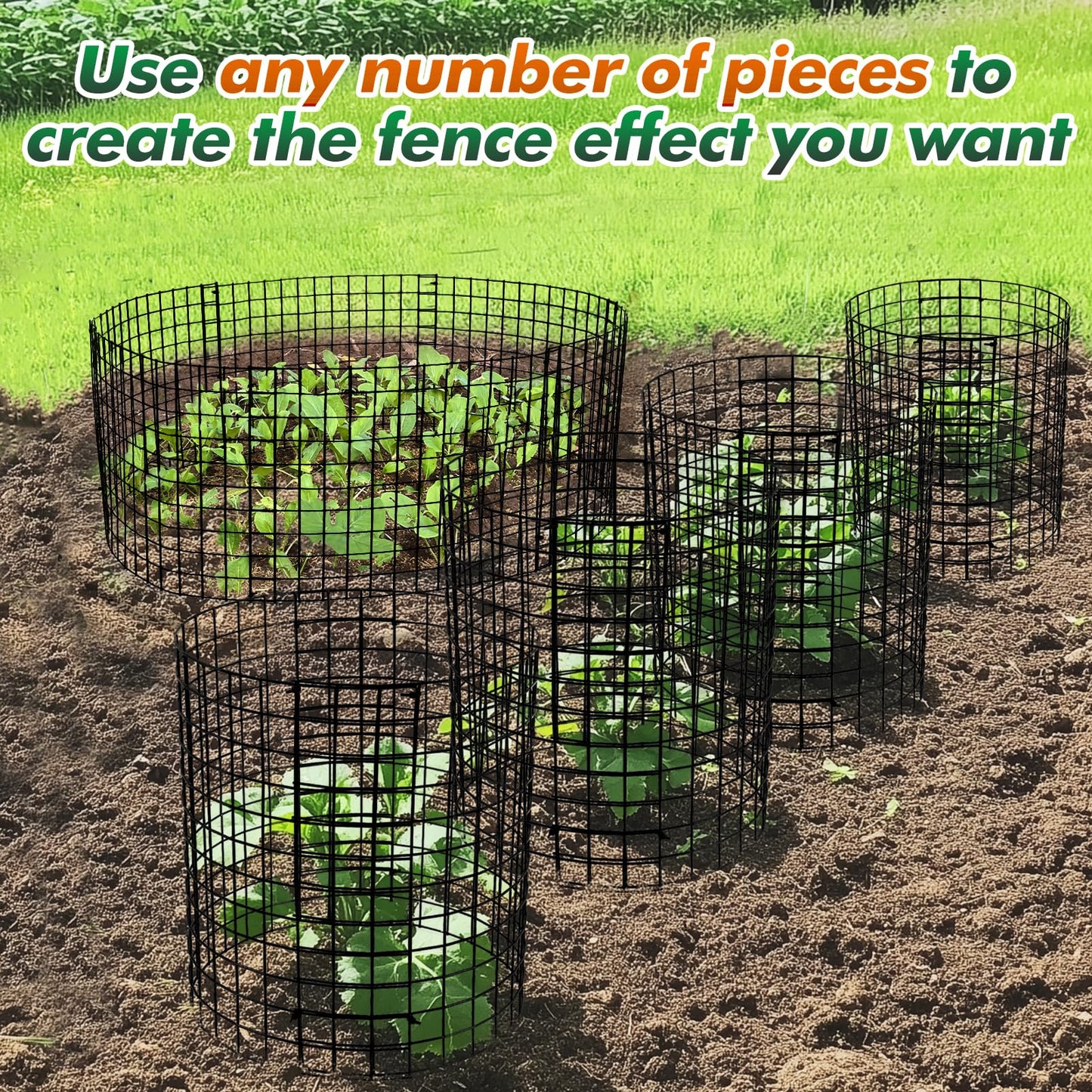 12-gauge Wire Pre-Bent Quick Setup Plant Protectors from Animals -14''H *13''Dia Chicken Wire Plant Cages to Keep Rabbits Deers Squirrels Out, Garden Bunny Barricades with Zip Ties Stakes, 7Pack