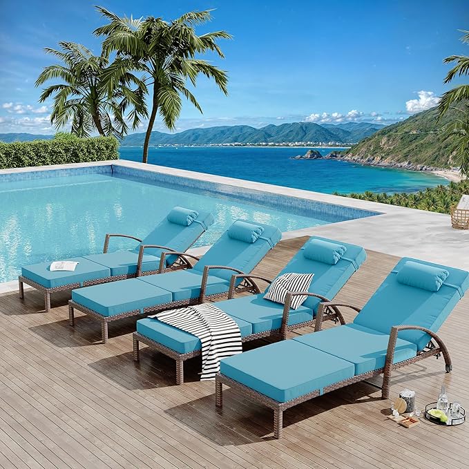 GarveeLife 2-Piece Rattan Patio Folding Chaise Lounge, 5-Position Adjustable