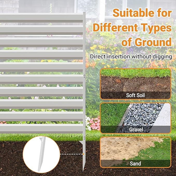 CJF Outdoor Privacy Screens, 42" H x 38" W Metal Air Conditioner Fence Panels, Pool Equipment Enclosure, Trash Can Screens Fence Kit for Outside Backyard Patio(Withe/2-Panel)