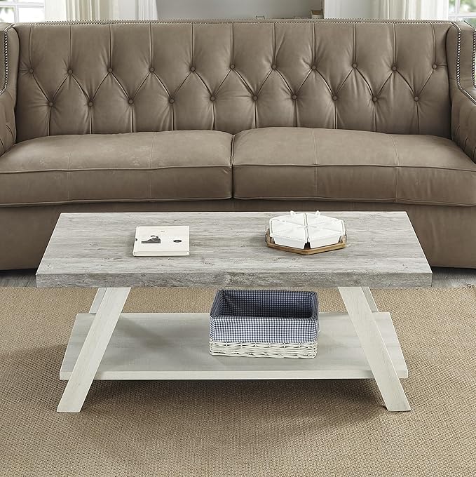 Contemporary Wood Coffee Table 48 in, Two-Tone Living Room Center Table