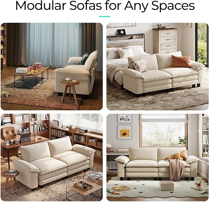 LINSY HOME 90" Modular Cloud Love Seat Sofa, Corduroy Soft Sectional Couch