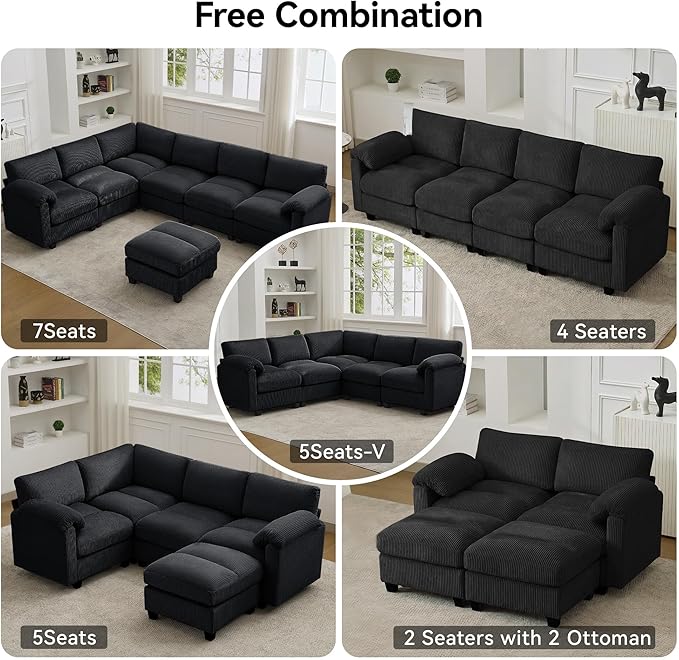 114'' Sectional 4 Seater Couch, Oversized Modular Couches