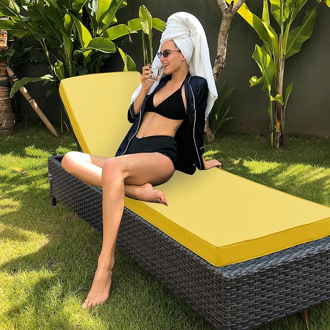 Chaise Lounge Cushion Outdoor, Waterproof and Stain-Resistant Lounge Deck