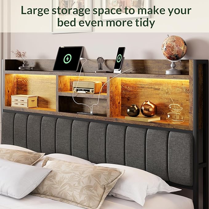 LARMACE King Bed Frame with 6 Storage Drawers, Bed Frame King Size with Linen