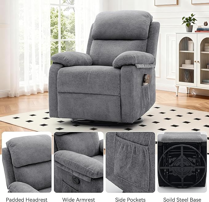 Korser Recliner Chair, 360 Swivel Rocker Chair