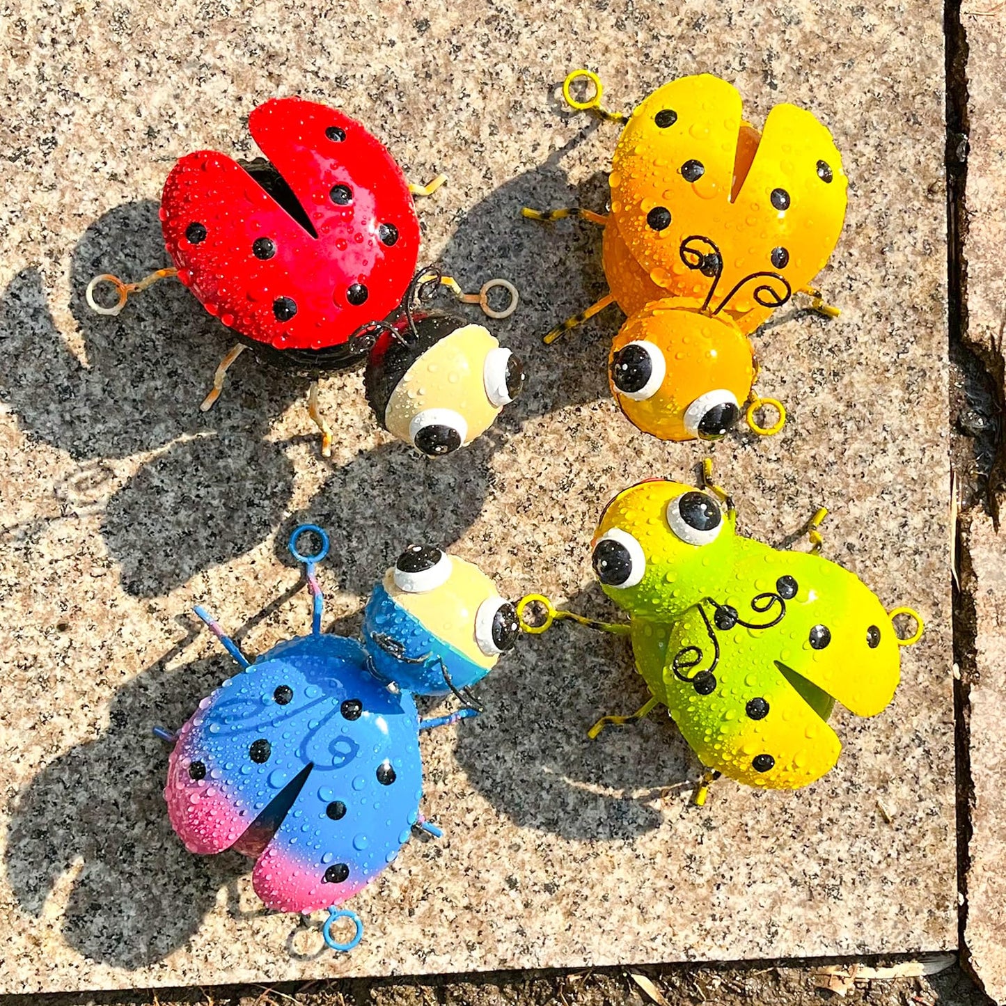 Cruis Cuka Metal Yard Art Garden Decor for Outside Cute Coloful Ladybugs Lawn Patio Ornaments Backyard Decorations Garden Gifts for Mom - Set of 4