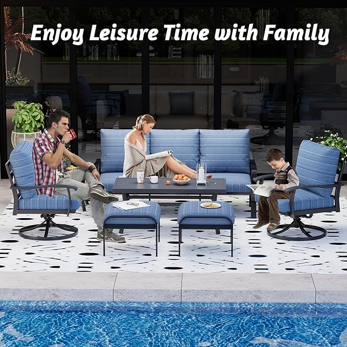 HOMREST Patio Furniture Sets 7 PCS Outdoor Metal Conversation Sets, 360 Degree