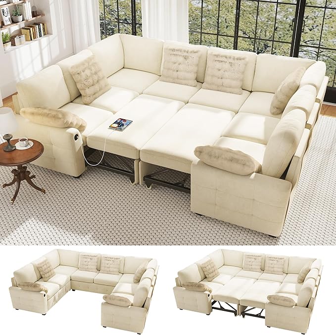 Ihanherry Large U-Shaped Sectional Sofa Bed, 8-Seater Convertible Sleeper