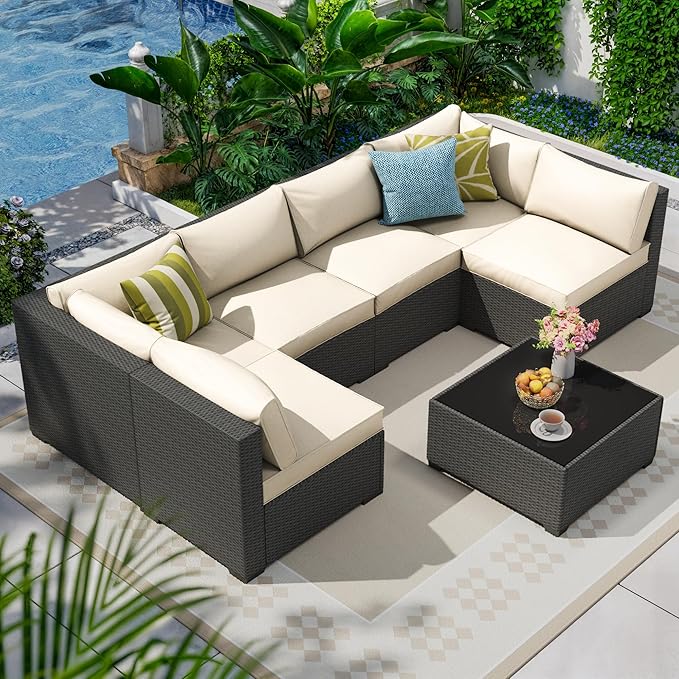 olimix 7 Piece Outdoor Patio Furniture Set, Outdoor Sectional Furniture