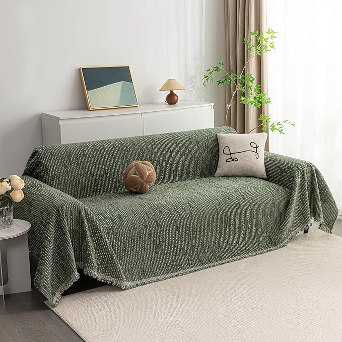 MYSKY HOME Boho Couch Cover Moss Green Sofa Covers
