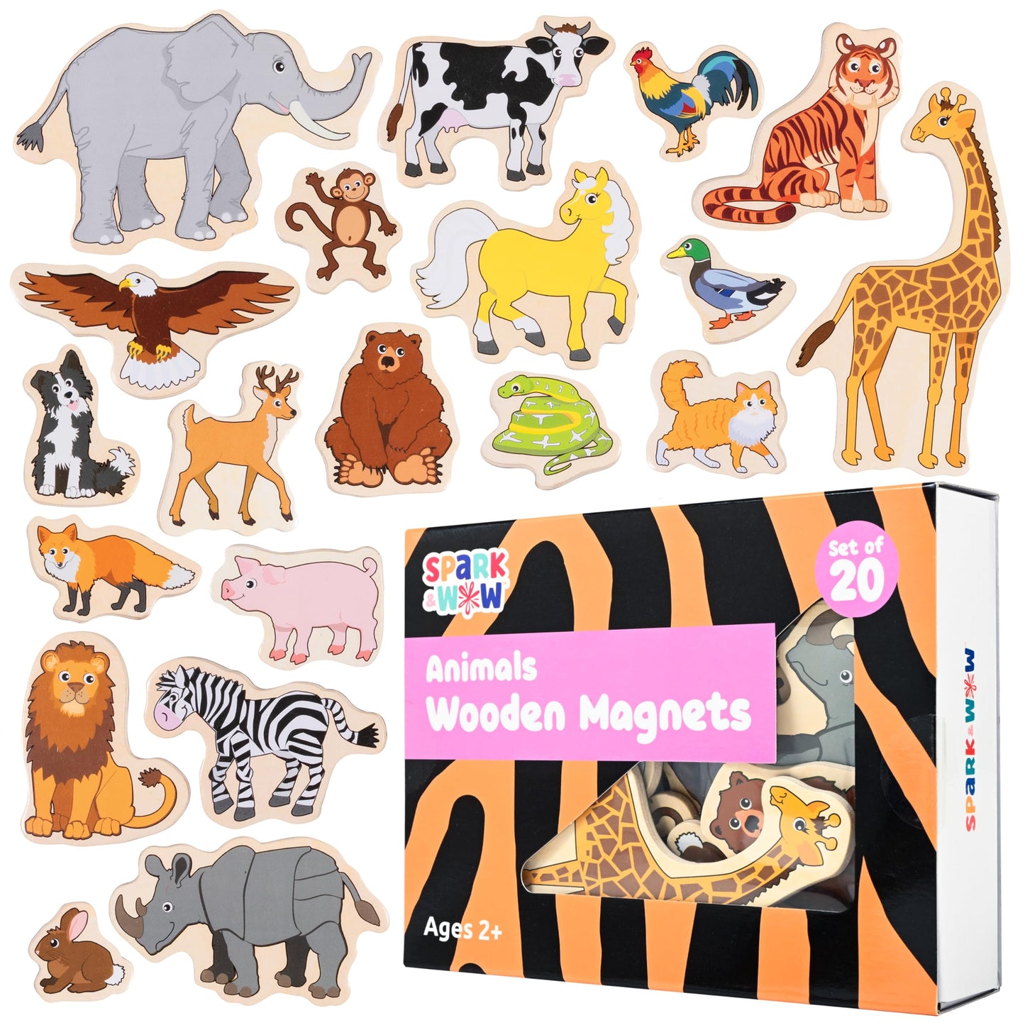 Spark & Wow Wooden Magnets | Animals | Magnets for Kids Ages 2+ | Open-Ended Play | Adhere to Fridges, Whiteboards and More
