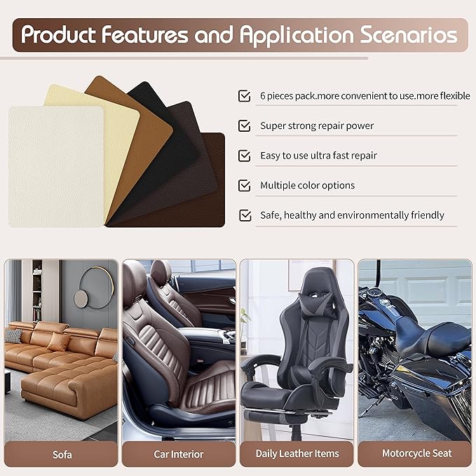 KING MOUNTAIN Leather Repair Patch, 2 Packs 9 x 11 Inches self Adhesive Leather