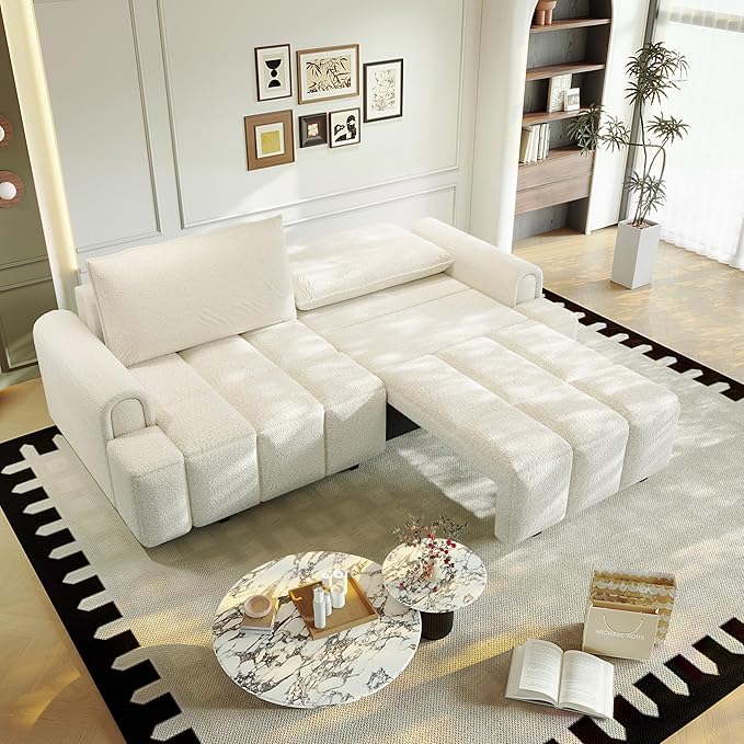 KEIKI 90.2" 4-Seater Modern Convertible Sofa Bed – Teddy Fabric Couch