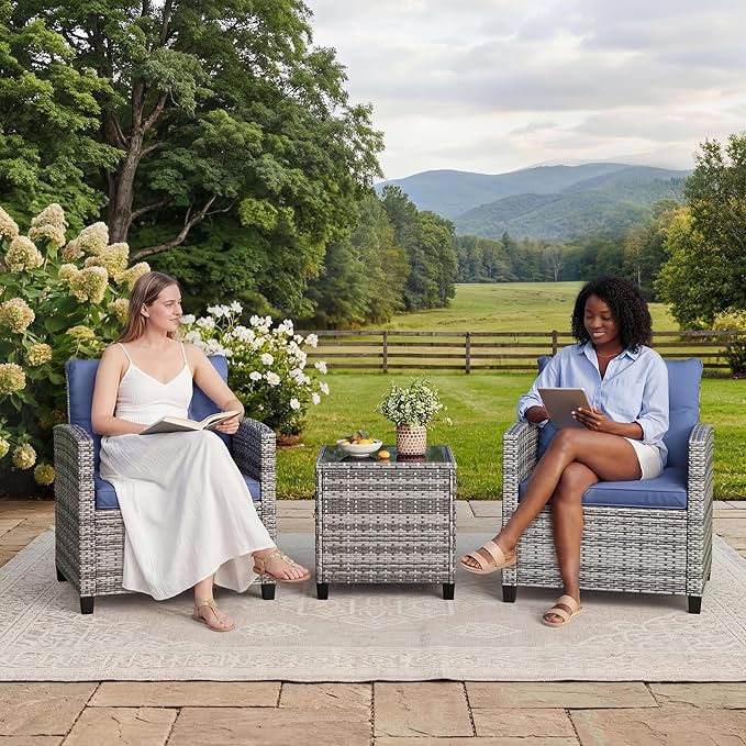 GarveeHome 3-Piece Outdoor Wicker Sofa Set, PE Rattan Patio Furniture