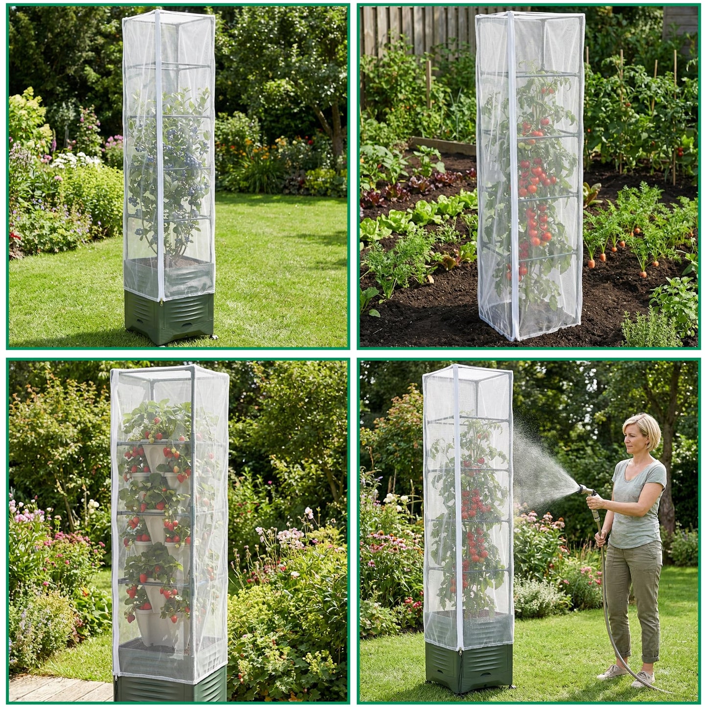 2 Pcs Garden Bird Netting Plant Cover for Square Tomato Cage, 78.7" x 21.6" Insect Bird Barrier Tomato Cage Net with Zipper & Drawstring, Tomato Trellis Netting Protection Cover for Protecting Plants