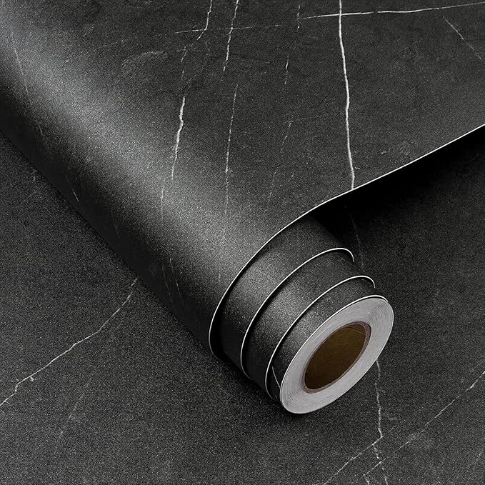 FunStick 36"x200" Black Marble Contact Paper Peel and Stick Countertop Paper