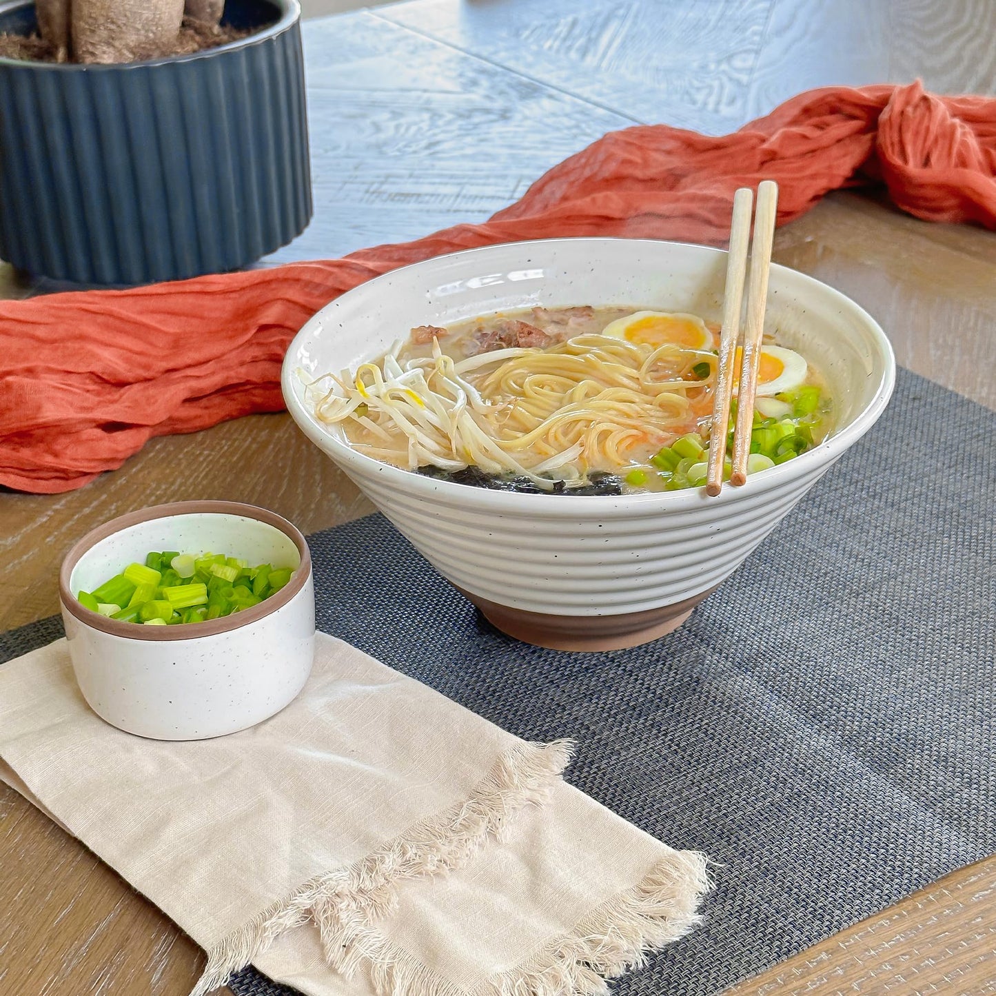 MORA Ceramic Ramen Bowl Set of 2, 45oz - Great for Pho, Miso Udon Soup, Instant Noodles, Serving, Thai or Asian Food - Microwave Safe Large Japanese Noodle Bowls, Modern Kitchen - Vanilla White