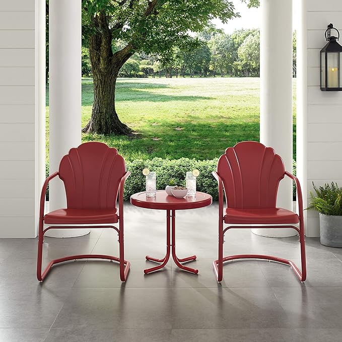 Crosley Furniture Tulip 3-Piece Outdoor Chair and Side Table Set, Retro Metal