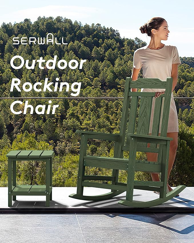 SERWALL Oversized Rocking Chair Set of 2 Outdoor, HDPE Outdoor Rocking Chair