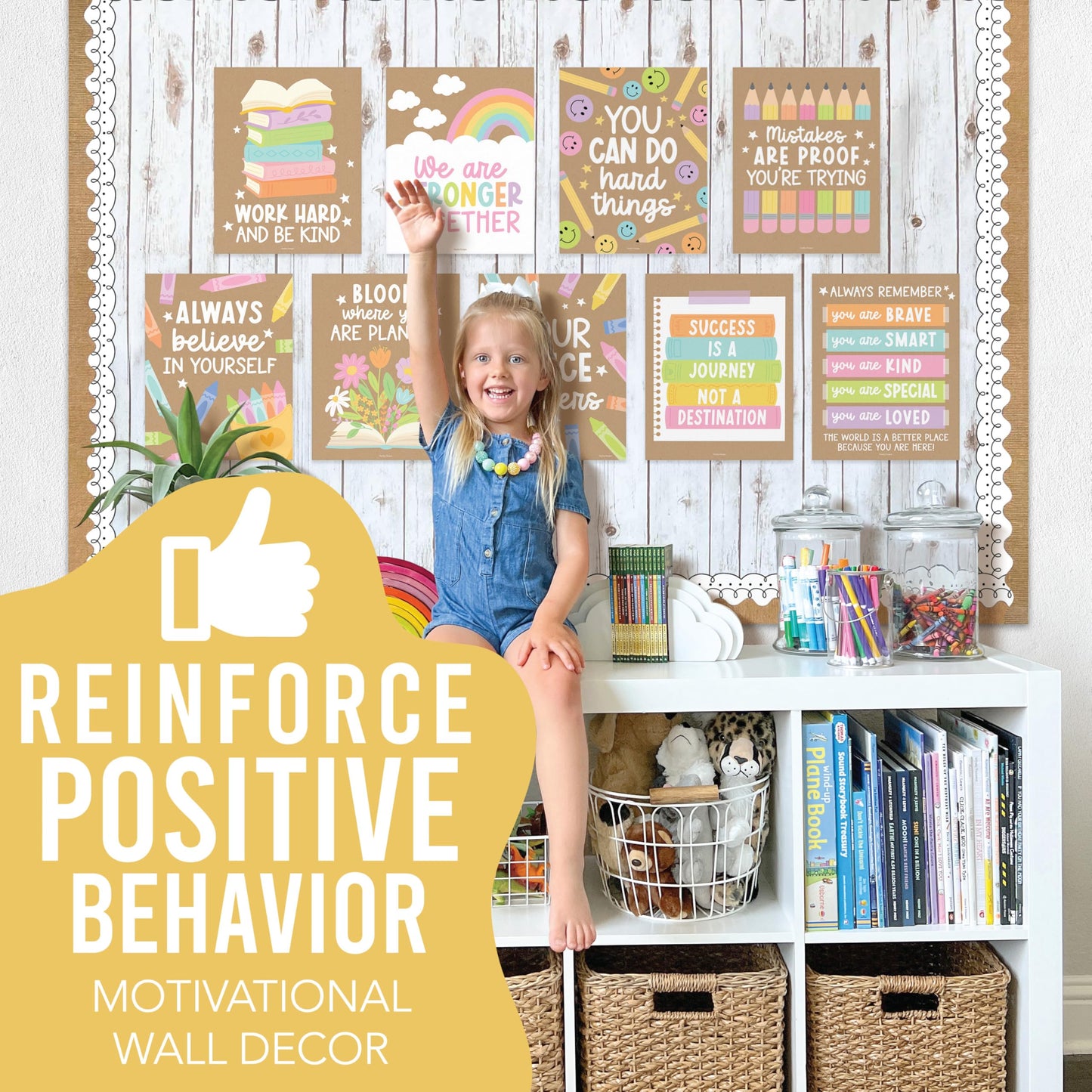 Hadley Designs Motivational Poster for Classroom Decor - 9 Growth Mindset Classroom Posters Elementary, Inspirational Wall Decor Middle School, Teacher Must Haves, Kraft Bulletin Board Decorations