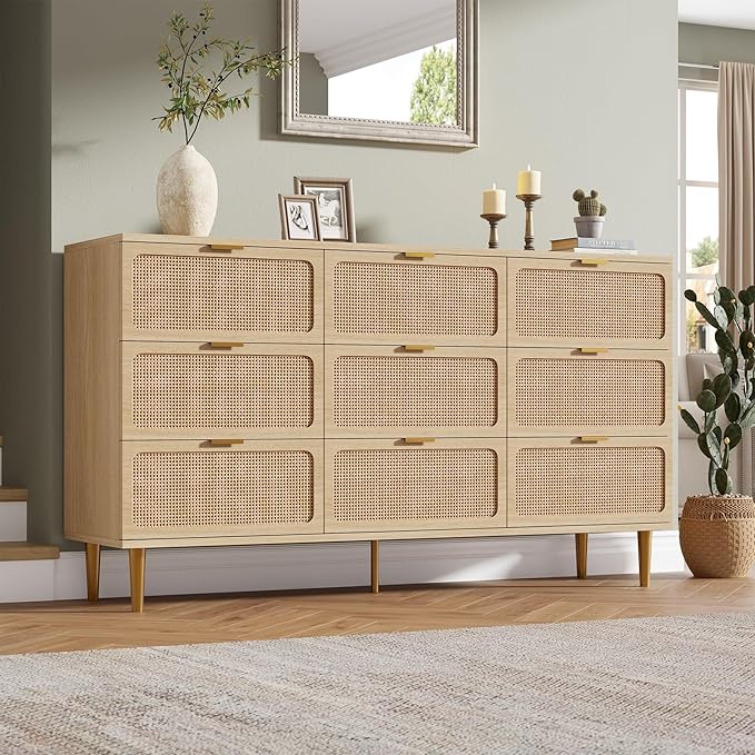 GarveeHome Rattan 9 Drawer Dressers