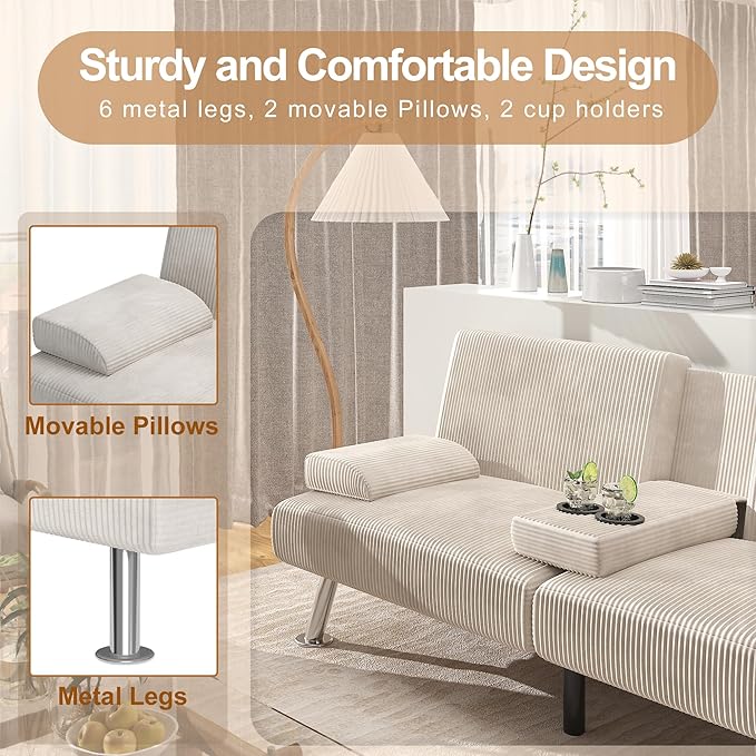 Shahoo Modern Upholstered Convertible Folding Futon Sofa Bed