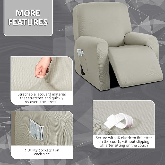 ULTICOR 4-Piece, 1 Seat Recliner Cover, Yarn Dyed Reclining Chair Covers