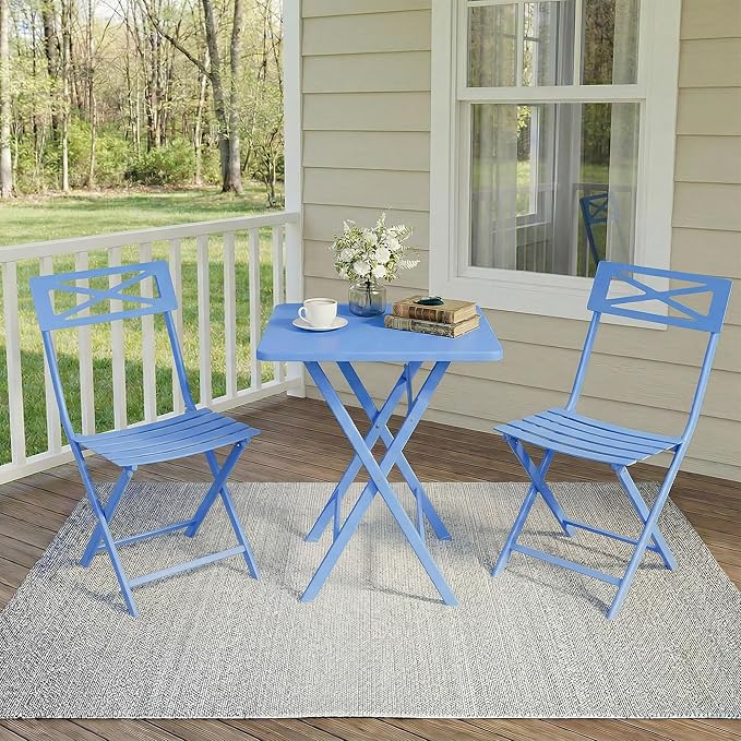 GarveeLife 3 Piece Outdoor Bistro Set, All Metal Patio Table and Chairs Set
