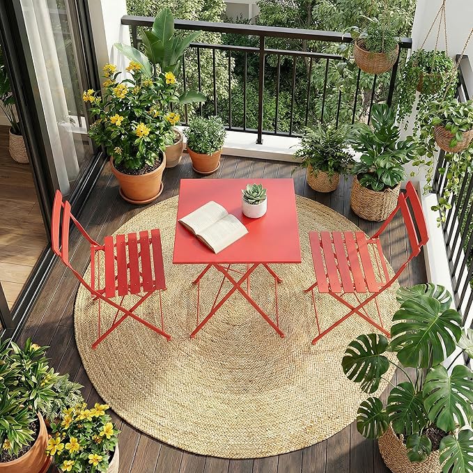 GarveeLife 3 Piece Patio Bistro Set, Folding Patio Bistro Table and Chairs Set