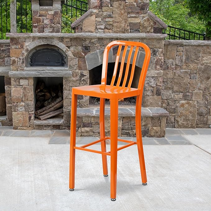 Flash Furniture Commercial Grade 30" High Orange Metal Indoor-Outdoor Barstool