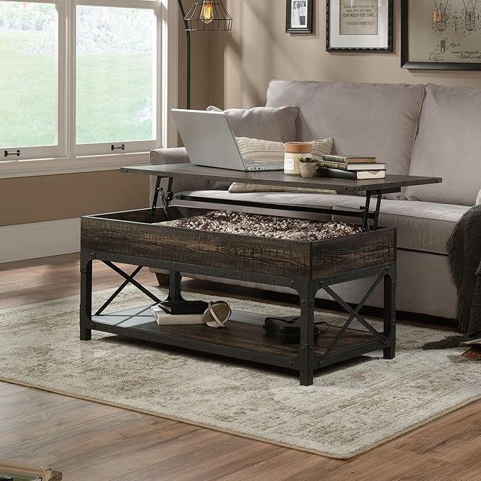 Industrial Lift Top Coffee Table 41 in, Wood Living Room Table