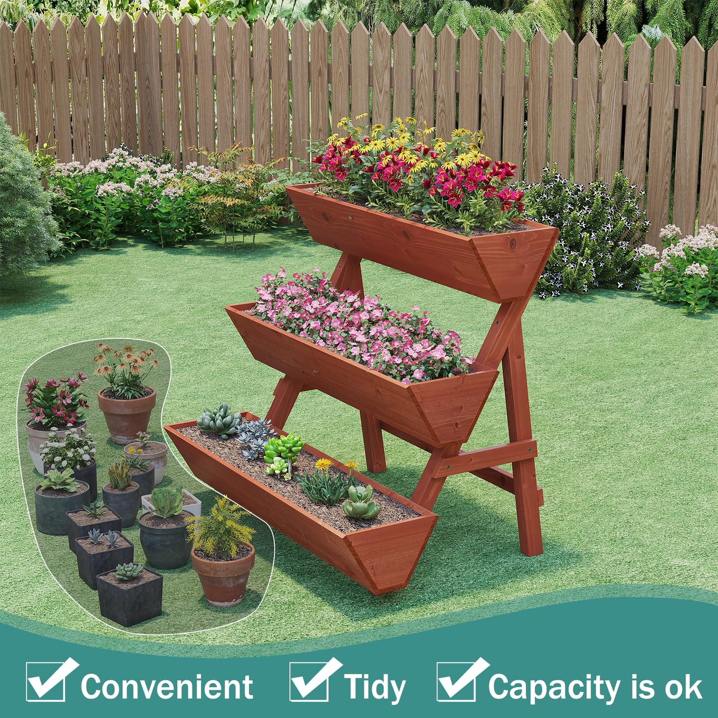 viewcare Raised Garden Bed, 3 Tier Vertical Garden Planter for Indoor & Outdoor, Raised Planter Box with Legs, Garden Planter Box for Flowers/Vegetables/Plants