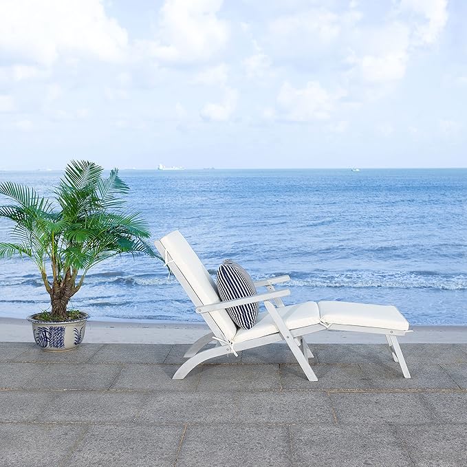 SAFAVIEH Outdoor Collection Palmdale Grey Solid Wood/Beige Cushion