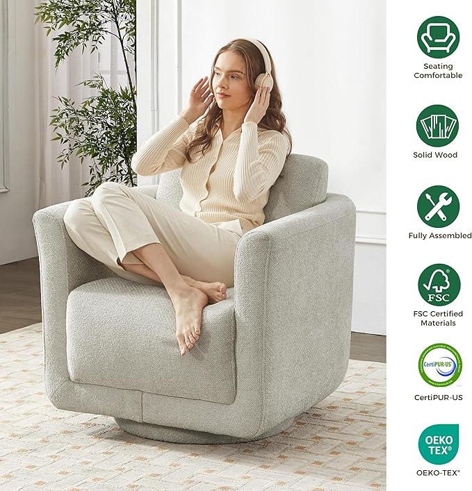 Swivel Accent Chair, 360° Barrel Swivel Lounge Seat