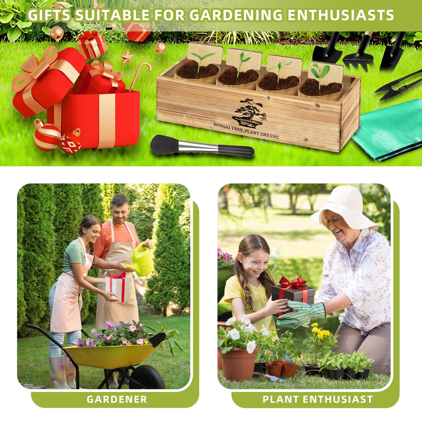 Premium Bonsai Kit,Complete Bonsai Starter Kit with Wooden Gift Box,repotting mat, Burlap Pots & Gardening Tools, DIY Bonsai Plant Set for Adults & Beginners (Seeds Excluded)Birthday Thanksgiving gift