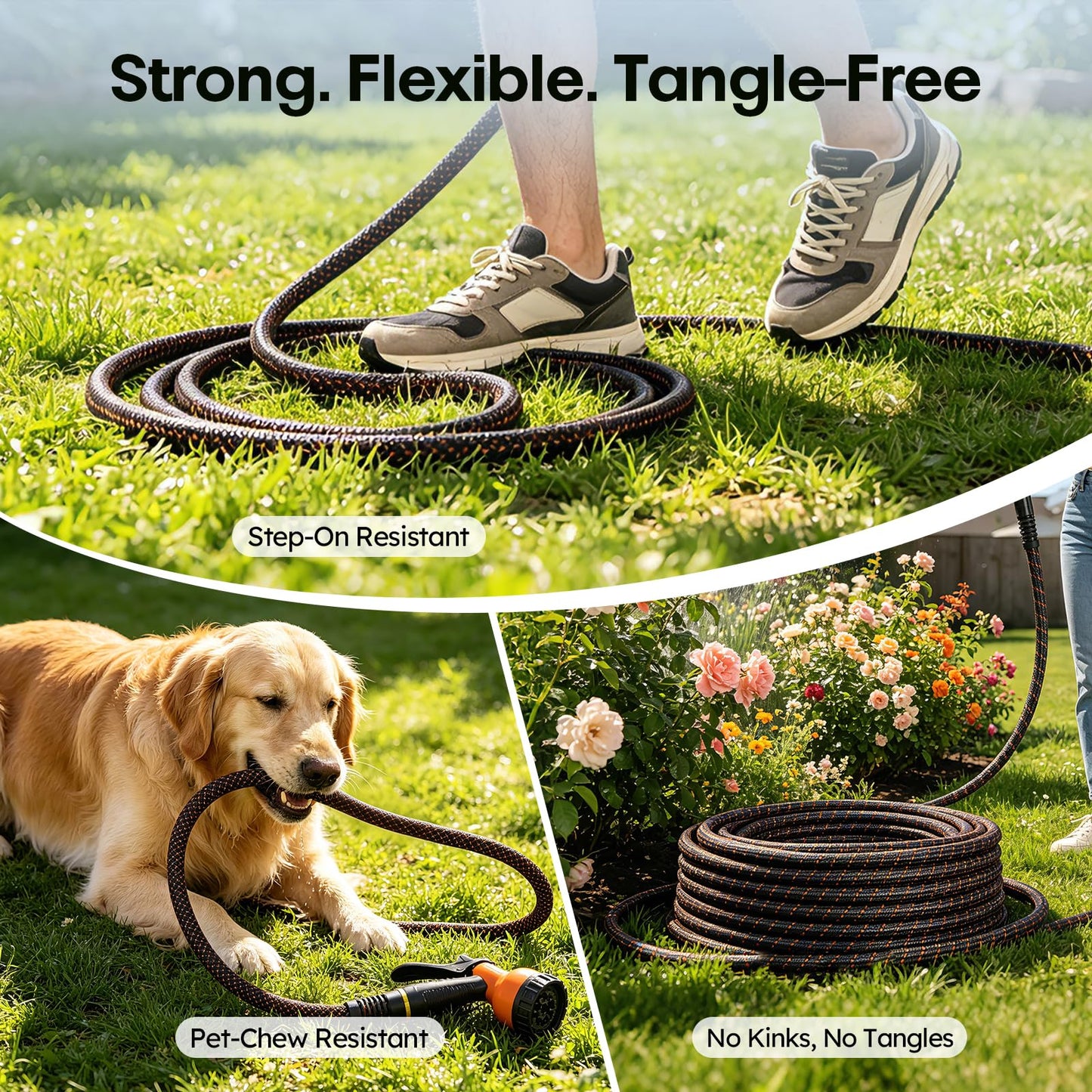 Garden Hose, 3/4" Flexible Water Hose Ultra Lightweight, Non-Expandable with 10 Function Nozzle, Kink-Free, Leak-Proof, 360° Swivel, Abrasion Resistant & Easy to Store for Yard Lawn, Outdoor (75ft)