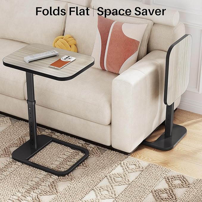 Driftwood Grey TV Tray Table, Adjustable Height & Rounded Metal Corners
