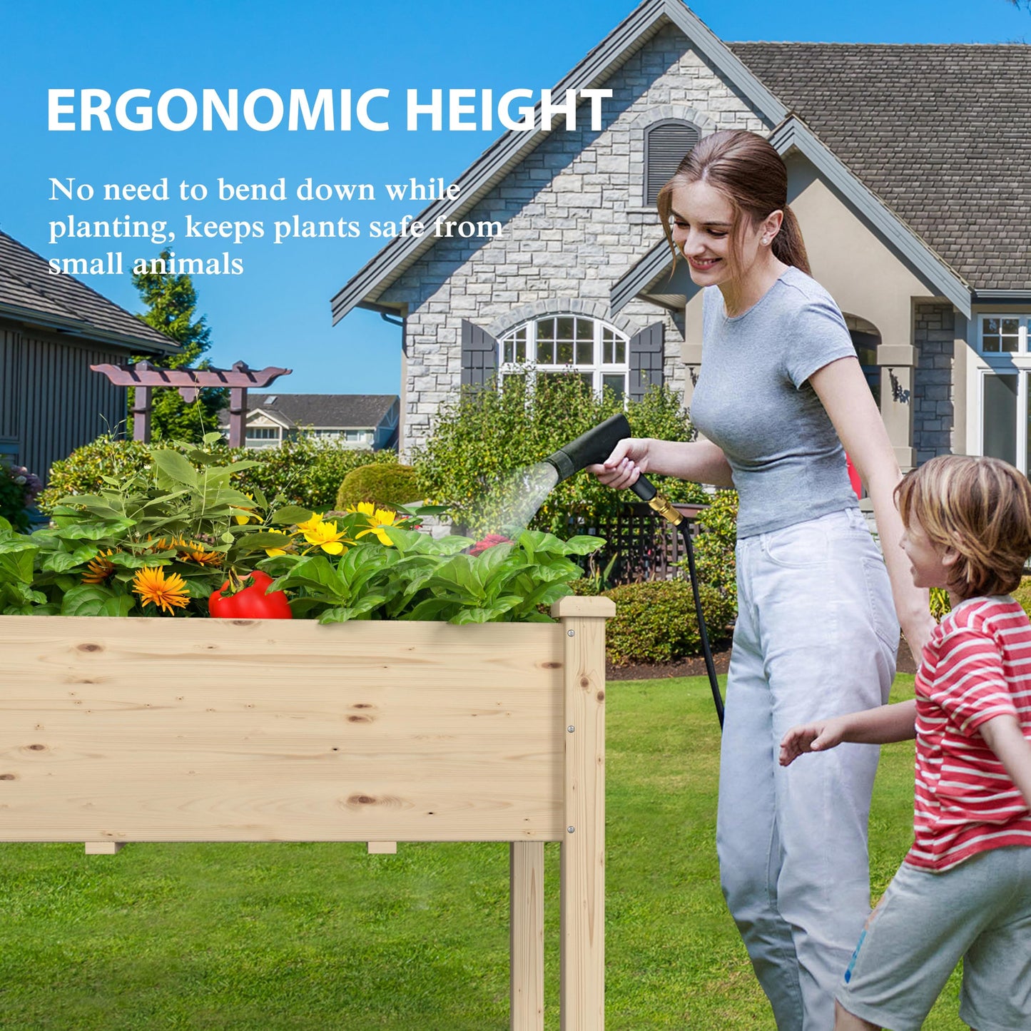 Yardenaler 72x23x30in Raised Garden Bed with Legs, 2x6FT Outdoor Elevated Wood Planted Box with Divider Panel & Drainage Hole for Vegetable Flower, Backyard and Patio, Natural
