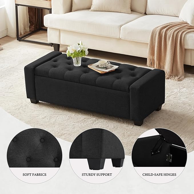 Huatean Home 48" Ottoman with Storage, Upholstered Entryway Bench with Seating