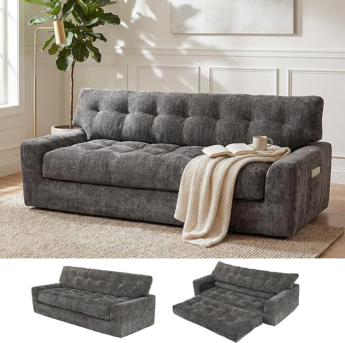 MONVANE 75.6" Convertible 3 Seater Sofa, Comfy Chenille Cloud Couch